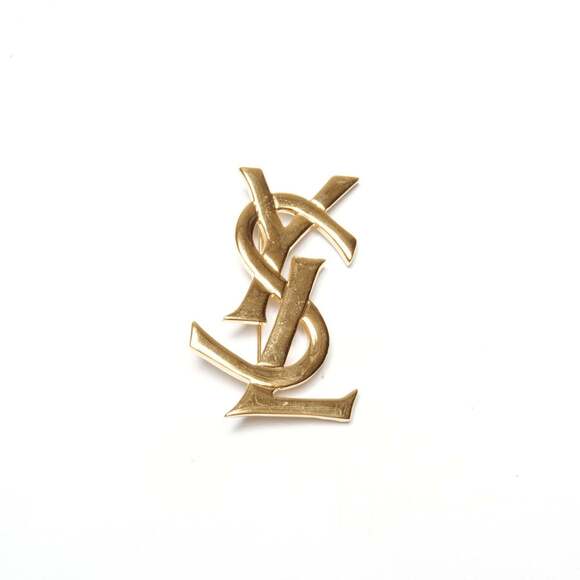 Yves Saint Laurent YSL logo brooch in gold